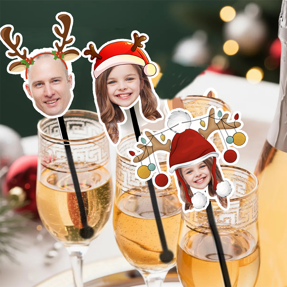 Personalized Drink Stirrers with Face and Santa Hat - Custom Holiday ...