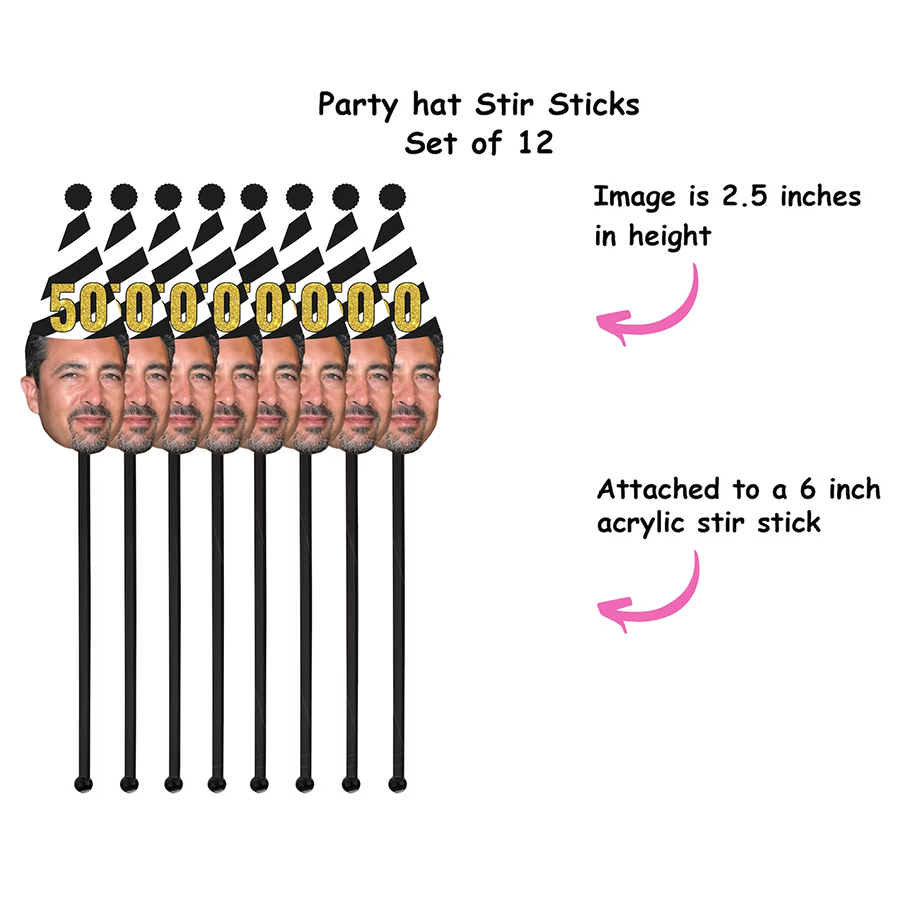 Drink stirrers personalized with face, 50th Birthday stir sticks Custom ...
