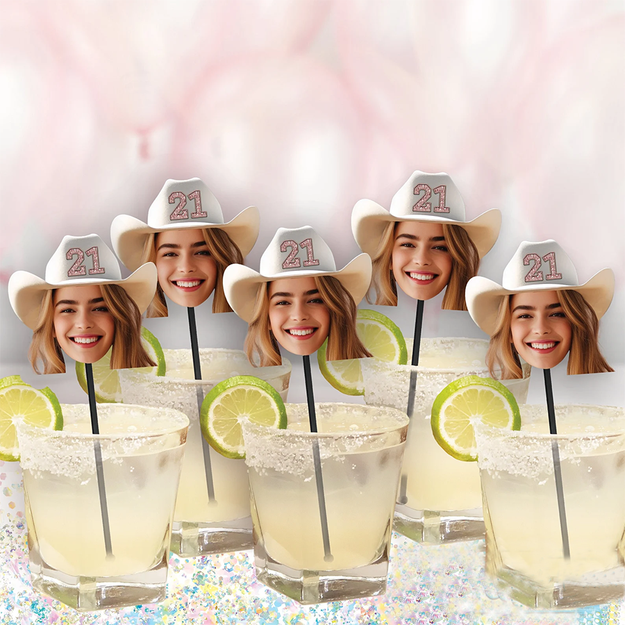 Custom Face Photo Cocktail Drink Stirrer, 21st 25th 30th 35th 40th 50th ...