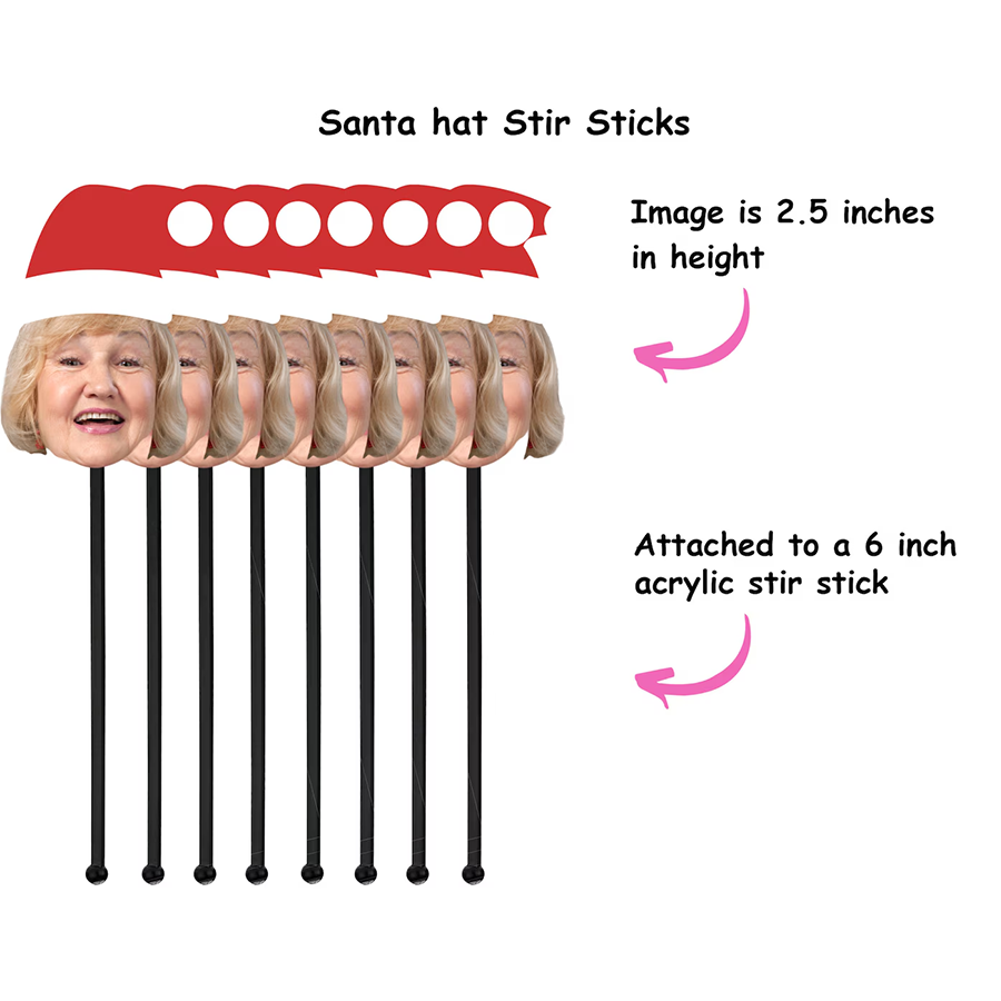 Personalized Drink Stirrers with Face and Santa Hat - Custom Holiday ...