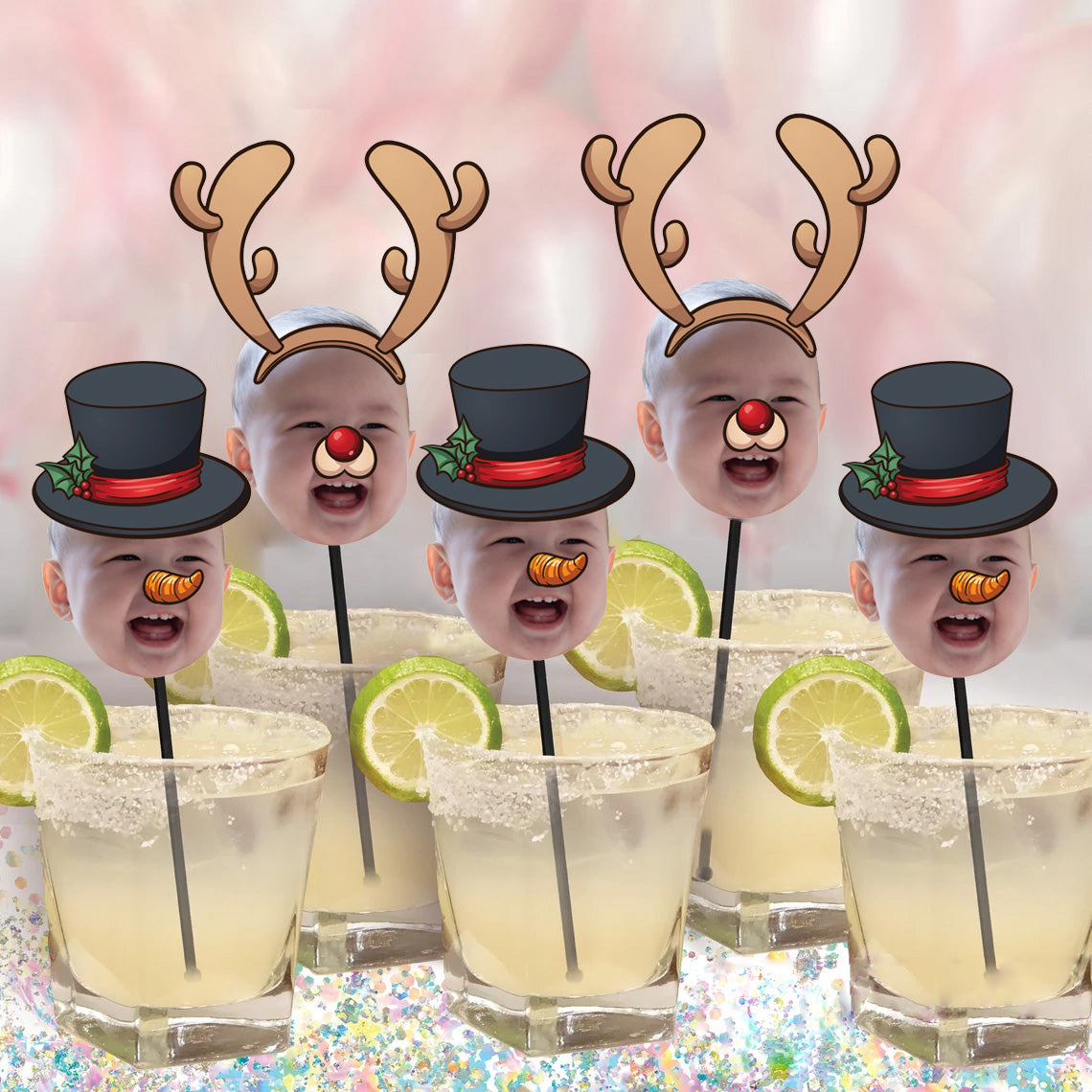 Personalized Drink Stirrers with Face and Christmas antlers - Custom ...