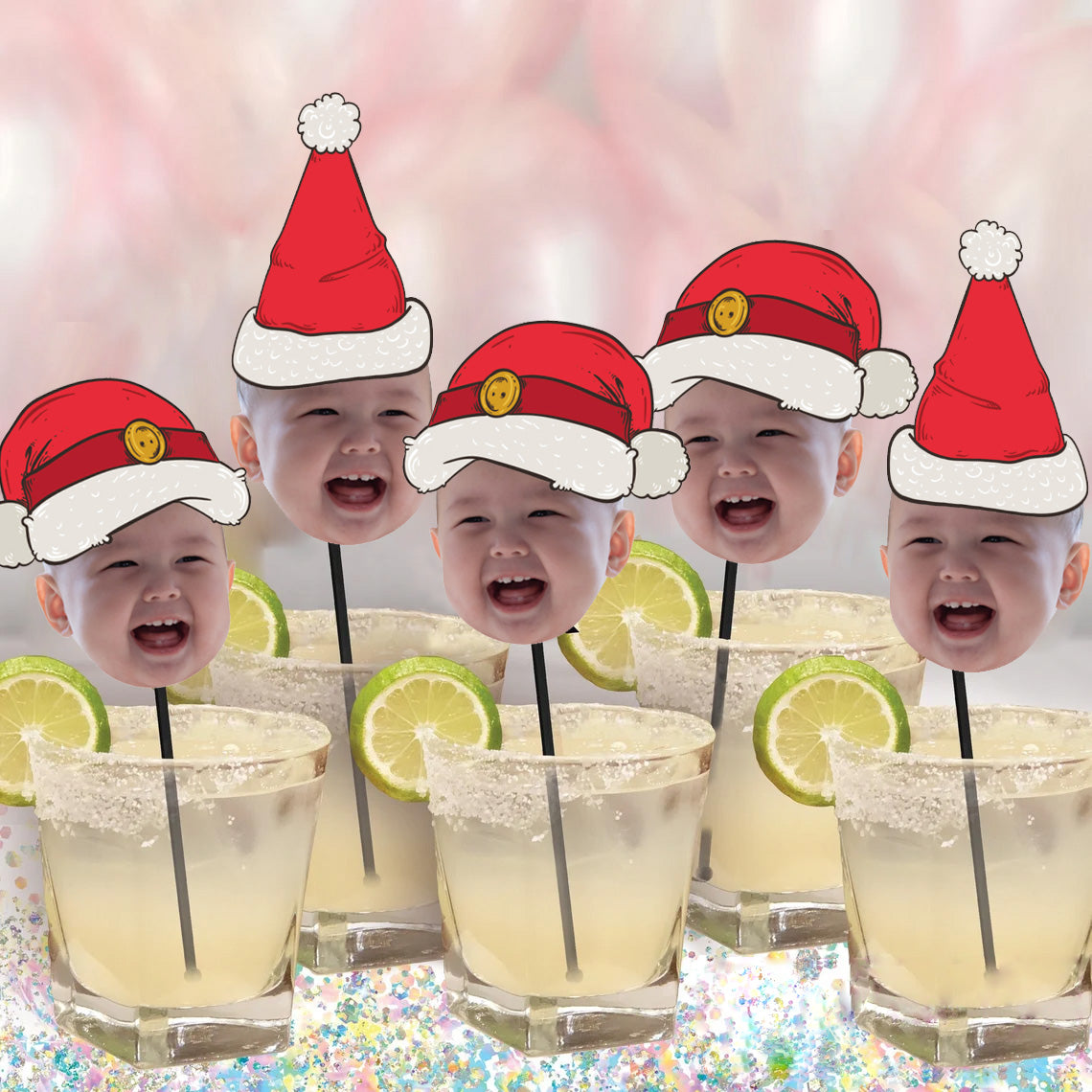 Personalized Drink Stirrers with Face and Santa Hat - Custom Holiday ...